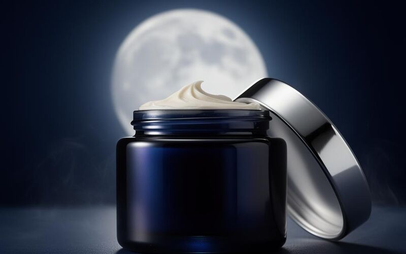 Peptide Radiance Repair midnight-blue obsidian glass cream jar lit by silver moonlight